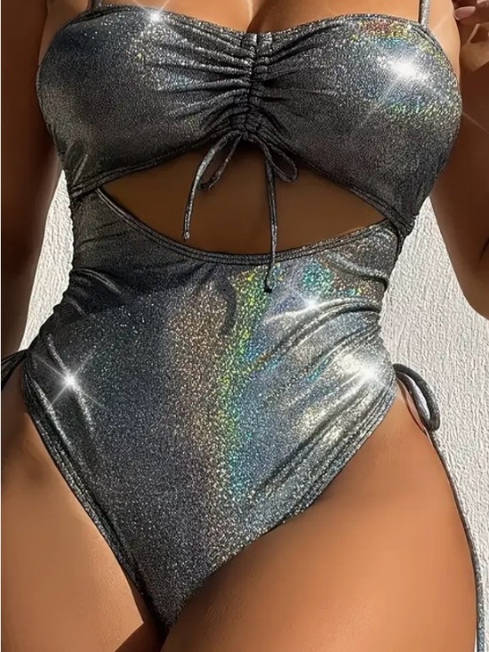 Other - Sparkle Silver Cutout One-Piece Swimsuit - Brand New in Original Packaging